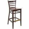 BFM Seating Berkeley Dark Walnut Beechwood Ladder Back Barstool With Veneer Wood Seat