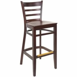 BFM Seating Berkeley Dark Walnut Beechwood Ladder Back Barstool With Veneer Wood Seat