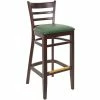 BFM Seating Berkeley Dark Walnut Beechwood Ladder Back Barstool With 2" Green Vinyl Seat