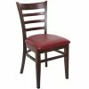 BFM Seating Berkeley Dark Walnut Beechwood Ladder Back Side Chair With 2" Burgundy Vinyl Seat