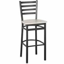BFM Seating Lima Sand Black Steel Ladder Back Barstool With Relic Antique Wash Seat