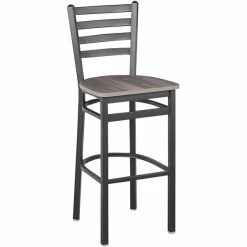BFM Seating Lima Sand Black Steel Ladder Back Barstool With Relic Chestnut Seat