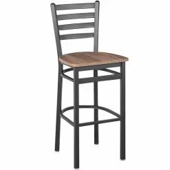 BFM Seating Lima Sand Black Steel Ladder Back Barstool With Relic Knotty Pine Seat
