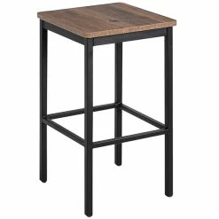 BFM Seating Trent Sand Black Steel Backless Barstool With Relic Knotty Pine Seat