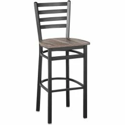 BFM Seating Lima Sand Black Steel Ladder Back Barstool With Relic Farmhouse Seat