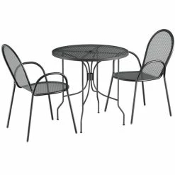 Lancaster Table & Seating Harbor Black 30" Round Outdoor Standard Height Table With Ornate Legs And 2 Arm Chairs -Lancaster Table & Seating Shop 2206507
