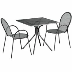 Lancaster Table & Seating Harbor Black 30" Square Outdoor Standard Height Table With Modern Legs And 2 Arm Chairs -Lancaster Table & Seating Shop 2206521