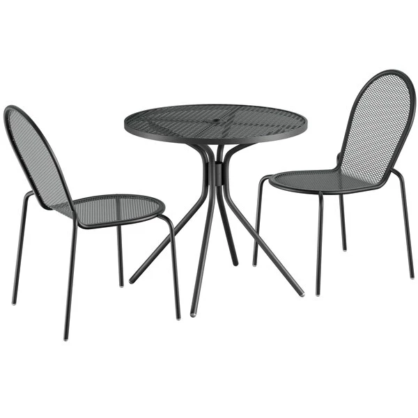 Lancaster Table & Seating Harbor Black 30" Round Outdoor Standard Height Table With Modern Legs And 2 Side Chairs 2 Lancaster Table & Seating Harbor Black 30" Round Outdoor Standard Height Table With Modern Legs And 2 Side Chairs - Image 2