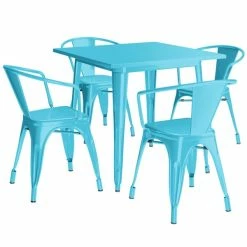 LT&S Alloy Series Lancaster Table & Seating Alloy Series 32" X 32" Arctic Blue Dining Height Outdoor Table With 4 Arm Chairs