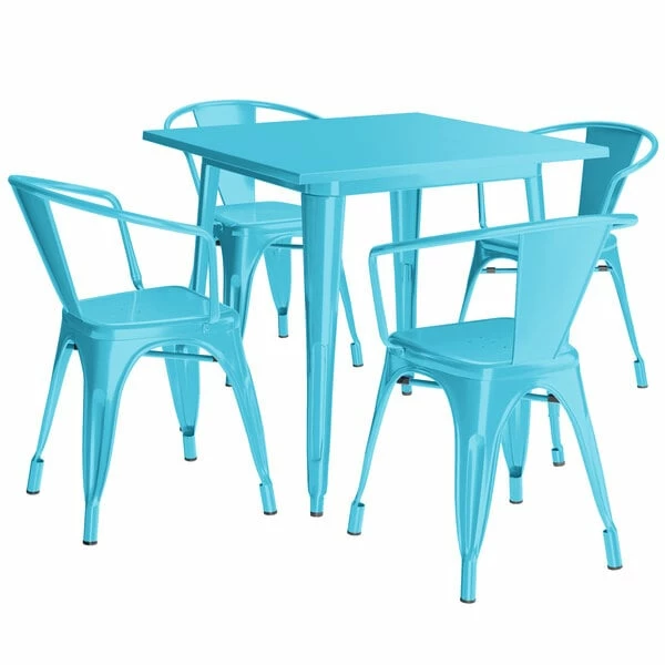 LT&S Alloy Series Lancaster Table & Seating Alloy Series 32" X 32" Arctic Blue Dining Height Outdoor Table With 4 Arm Chairs 1 LT&S Alloy Series Lancaster Table & Seating Alloy Series 32" X 32" Arctic Blue Dining Height Outdoor Table With 4 Arm Chairs