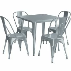 LT&S Alloy Series Lancaster Table & Seating Alloy Series 32" X 32" Charcoal Dining Height Outdoor Table With 4 Industrial Cafe Chairs