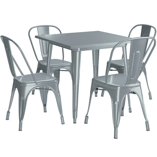 LT&S Alloy Series Lancaster Table & Seating Alloy Series 32" X 32" Charcoal Dining Height Outdoor Table With 4 Industrial Cafe Chairs 1 LT&S Alloy Series Lancaster Table & Seating Alloy Series 32" X 32" Charcoal Dining Height Outdoor Table With 4 Industrial Cafe Chairs