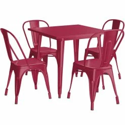 LT&S Alloy Series Lancaster Table & Seating Alloy Series 32" X 32" Sangria Dining Height Outdoor Table With 4 Industrial Cafe Chairs