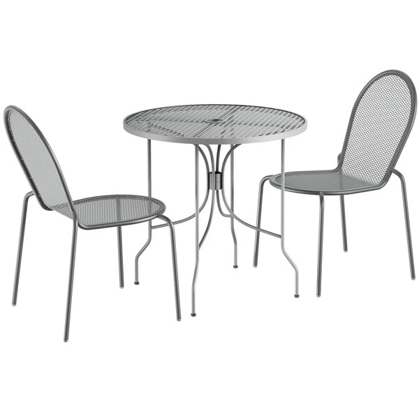 Lancaster Table & Seating Harbor Gray 30" Round Outdoor Standard Height Table With Ornate Legs And 2 Side Chairs 2 Lancaster Table & Seating Harbor Gray 30" Round Outdoor Standard Height Table With Ornate Legs And 2 Side Chairs - Image 2