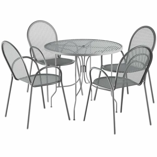 Lancaster Table & Seating Harbor Gray 36" Round Outdoor Standard Height Table With Ornate Legs And 4 Arm Chairs 2 Lancaster Table & Seating Harbor Gray 36" Round Outdoor Standard Height Table With Ornate Legs And 4 Arm Chairs - Image 2