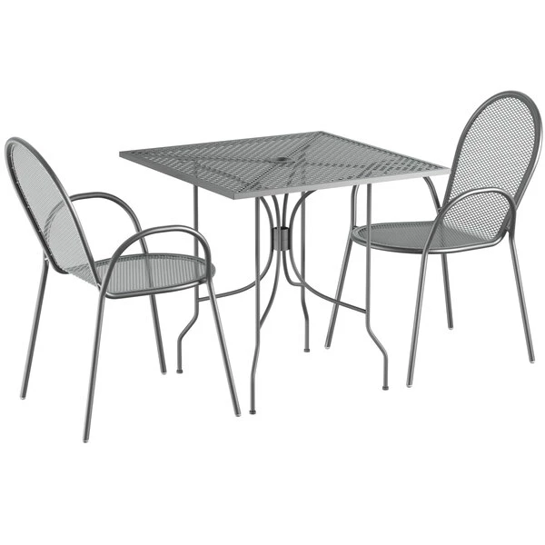 Lancaster Table & Seating Harbor Gray 30" Square Outdoor Standard Height Table With Ornate Legs And 2 Arm Chairs 2 Lancaster Table & Seating Harbor Gray 30" Square Outdoor Standard Height Table With Ornate Legs And 2 Arm Chairs - Image 2