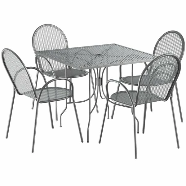 Lancaster Table & Seating Harbor Gray 36" Square Outdoor Standard Height Table With Ornate Legs And 4 Arm Chairs 2 Lancaster Table & Seating Harbor Gray 36" Square Outdoor Standard Height Table With Ornate Legs And 4 Arm Chairs - Image 2