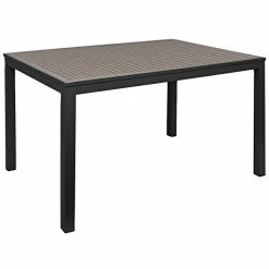 BFM Seating Seaside 31" X 48" Black Metal Bolt-Down Standard Height Table With Gray Synthetic Teak Top
