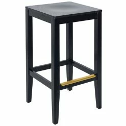 BFM Seating Stockton Black Beechwood Square Backless Barstool With Veneer Wood Seat