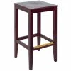 BFM Seating Stockton Dark Mahogany Beechwood Square Backless Barstool With Veneer Wood Seat