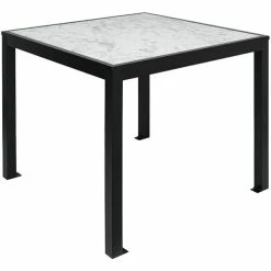 BFM Seating Surf 36" Square Black Aluminum Bolt-Down Carrara Top Standard Height Table