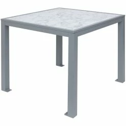 BFM Seating Surf 36" Square Soft Gray Aluminum Bolt-Down Carrara Top Standard Height Table