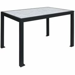 BFM Seating Surf 32" X 48" Black Aluminum Bolt-Down Carrara Top Standard Height Table