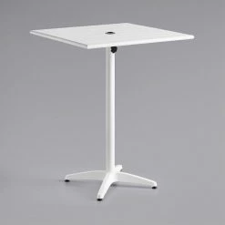 Lancaster Table & Seating 32" X 32" White Powder-Coated Aluminum Bar Height Outdoor Table With Umbrella Hole And 4 Barstools -Lancaster Table & Seating Shop 2219024