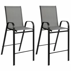 Flash Furniture Brazos Series Gray Stackable Outdoor Flex Comfort Barstool With Steel Frame - 2/Pack