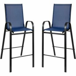 Flash Furniture Brazos Series Navy Stackable Outdoor Flex Comfort Barstool With Steel Frame - 2/Pack