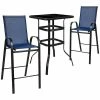 Flash Furniture TLH-073H092H-NV-GG 27 1/2" X 27 1/2" X 39 1/2" Outdoor Glass Bar Table Set With 2 Navy Chairs