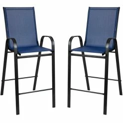 Flash Furniture TLH-073H092H-NV-GG 27 1/2" X 27 1/2" X 39 1/2" Outdoor Glass Bar Table Set With 2 Navy Chairs -Lancaster Table & Seating Shop 2235074