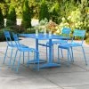 Lancaster Table & Seating 32" X 48" Blue Powder-Coated Aluminum Dining Height Outdoor Table With Umbrella Hole And 4 Side Chairs
