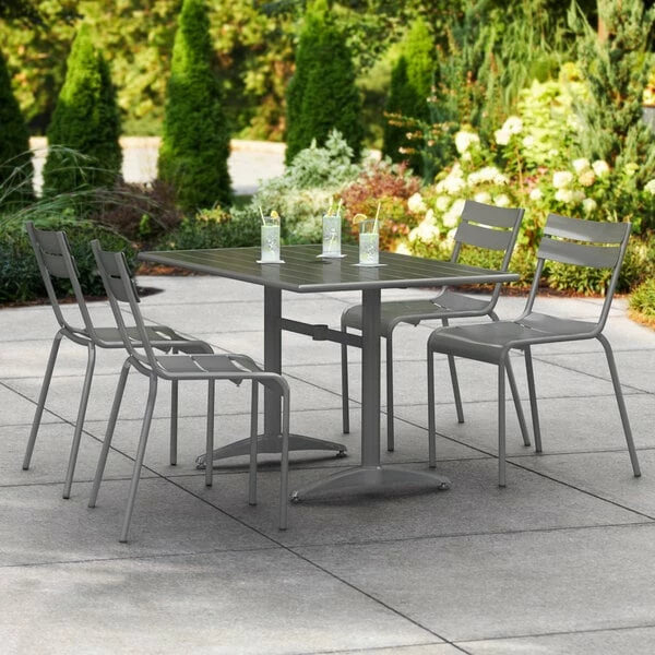 Lancaster Table & Seating 32" X 48" Matte Gray Powder-Coated Aluminum Dining Height Outdoor Table With Umbrella Hole And 4 Side Chairs 1 Lancaster Table & Seating 32" X 48" Matte Gray Powder-Coated Aluminum Dining Height Outdoor Table With Umbrella Hole And 4 Side Chairs