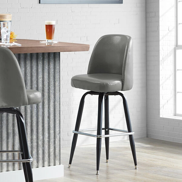 Lancaster Table & Seating Gray Barstool With 18.5" Wide Bucket Seat 1 Lancaster Table & Seating Gray Barstool With 18.5" Wide Bucket Seat