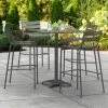 Lancaster Table & Seating 32" X 32" Matte Gray Powder-Coated Aluminum Bar Height Outdoor Table With Umbrella Hole And 4 Barstools