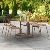 Lancaster Table & Seating 32" X 60" Brown Powder-Coated Aluminum Dining Height Outdoor Table With Umbrella Hole And 4 Side Chairs