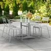 Lancaster Table & Seating 32" X 60" Silver Powder-Coated Aluminum Dining Height Outdoor Table With Umbrella Hole And 4 Side Chairs
