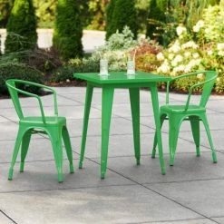 LT&S Alloy Series Lancaster Table & Seating Alloy Series 24" X 24" Green Dining Height Outdoor Table With 2 Arm Chairs