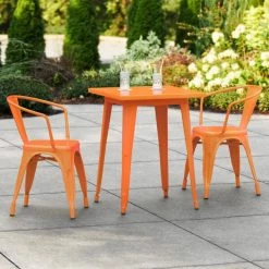 LT&S Alloy Series Lancaster Table & Seating Alloy Series 24" X 24" Orange Dining Height Outdoor Table With 2 Arm Chairs