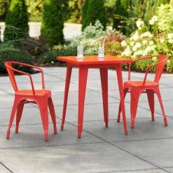 LT&S Alloy Series Lancaster Table & Seating Alloy Series 24" X 24" Red Dining Height Outdoor Table With 2 Arm Chairs