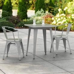 LT&S Alloy Series Lancaster Table & Seating Alloy Series 24" X 24" Silver Dining Height Outdoor Table With 2 Arm Chairs