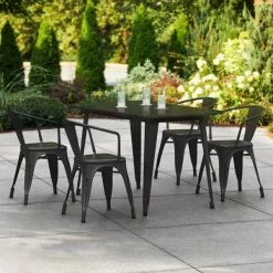 LT&S Alloy Series Lancaster Table & Seating Alloy Series 48" X 30" Black Dining Height Outdoor Table With 4 Arm Chairs