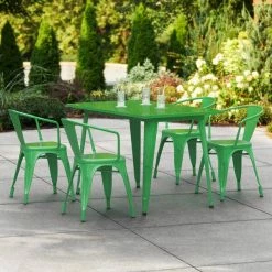 LT&S Alloy Series Lancaster Table & Seating Alloy Series 48" X 30" Green Dining Height Outdoor Table With 4 Arm Chairs