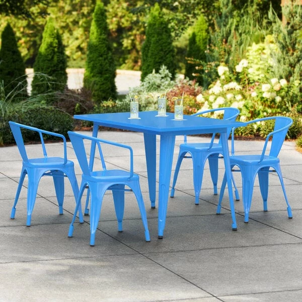 LT&S Alloy Series Lancaster Table & Seating Alloy Series 48" X 30" Blue Dining Height Outdoor Table With 4 Arm Chairs 1 LT&S Alloy Series Lancaster Table & Seating Alloy Series 48" X 30" Blue Dining Height Outdoor Table With 4 Arm Chairs