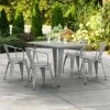 LT&S Alloy Series Lancaster Table & Seating Alloy Series 48" X 30" Silver Dining Height Outdoor Table With 4 Arm Chairs
