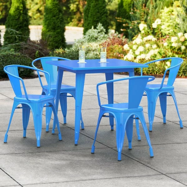 LT&S Alloy Series Lancaster Table & Seating Alloy Series 32" X 32" Blue Dining Height Outdoor Table With 4 Arm Chairs 1 LT&S Alloy Series Lancaster Table & Seating Alloy Series 32" X 32" Blue Dining Height Outdoor Table With 4 Arm Chairs