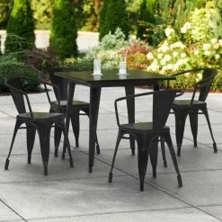 LT&S Alloy Series Lancaster Table & Seating Alloy Series 32" X 32" Black Dining Height Outdoor Table With 4 Arm Chairs