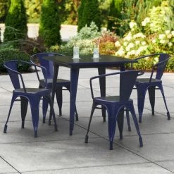 LT&S Alloy Series Lancaster Table & Seating Alloy Series 32" X 32" Navy Dining Height Outdoor Table With 4 Arm Chairs
