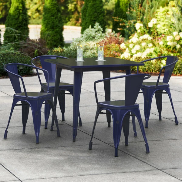 LT&S Alloy Series Lancaster Table & Seating Alloy Series 32" X 32" Navy Dining Height Outdoor Table With 4 Arm Chairs 1 LT&S Alloy Series Lancaster Table & Seating Alloy Series 32" X 32" Navy Dining Height Outdoor Table With 4 Arm Chairs